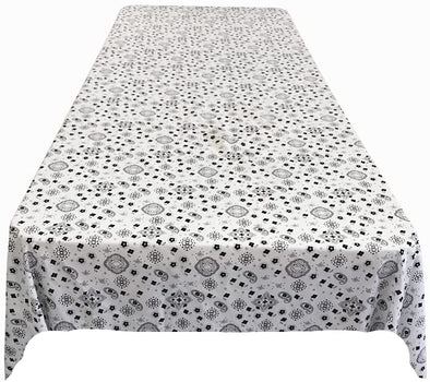 Backdrop King Inc, White Bandanna Print Poly Cotton Rectangular Tablecloth