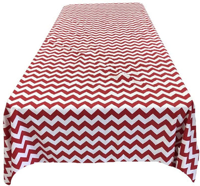 Backdrop King Inc, White/Red 1" Chevron Print Poly Cotton Rectangular Tablecloth
