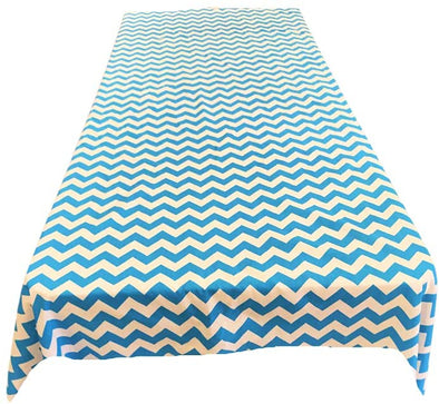 Backdrop King Inc, White/Turquoise 1" Chevron Print Poly Cotton Rectangular Tablecloth