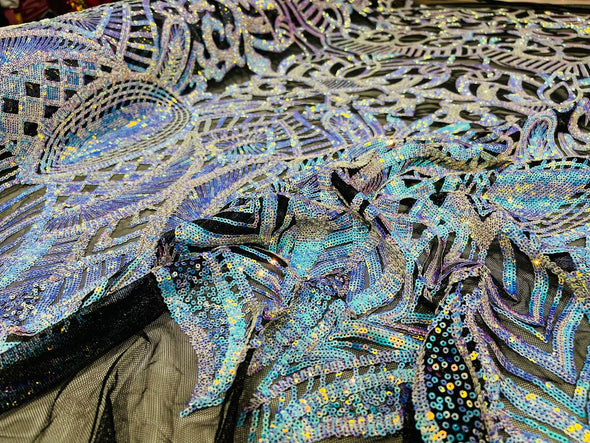 Iridescent Unicorn Sequins Fabric Royalty Design on a 4 Way Stretch Mesh-Prom - Sold By The Yard
