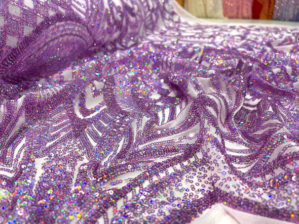 Lavender Iridescent Sequin Fabric Royalty Design on a 4 Way Stretch-Prom By The Yard