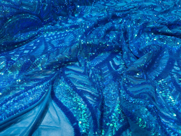 Iridescent Turquoise Sequin Fabric Royalty Design on 4 Way Stretch-Prom By The Yard