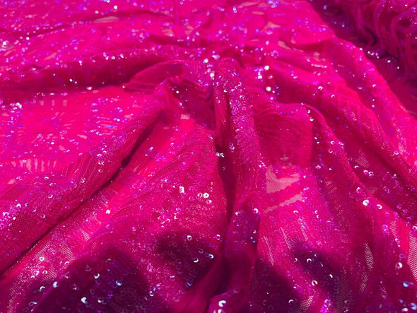 Neon pink iridescent Sequin Fabric Royalty Design on a 4 Way Stretch-Prom By The Yard