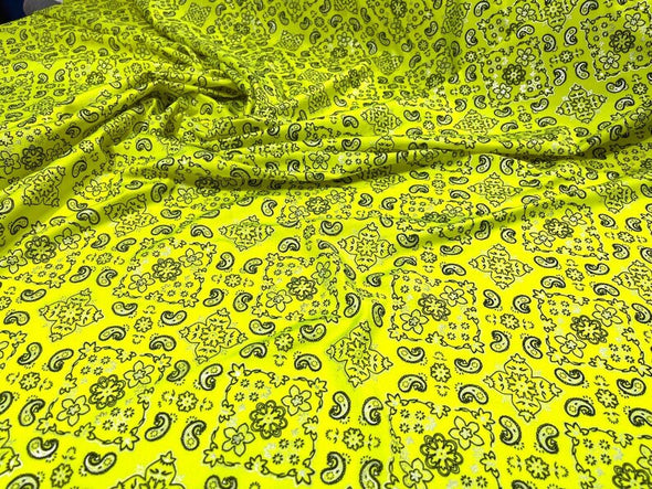 Metallic Bandanna Print On a Stretch Tricot Spandex Fabric- Sold By The Yard.