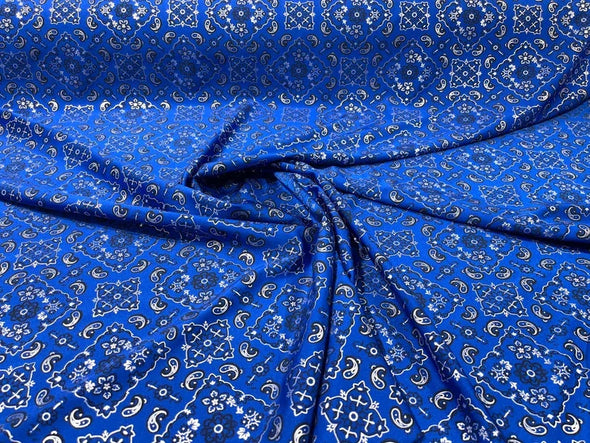 Metallic Bandanna Print On a Stretch Tricot Spandex Fabric- Sold By The Yard.