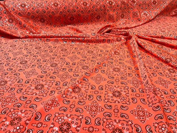 Metallic Bandanna Print On a Stretch Tricot Spandex Fabric- Sold By The Yard.