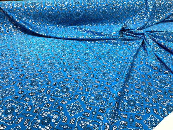 Metallic Bandanna Print On a Stretch Tricot Spandex Fabric- Sold By The Yard.