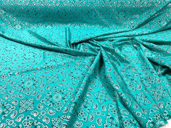 Metallic Bandanna Print On a Stretch Tricot Spandex Fabric- Sold By The Yard.