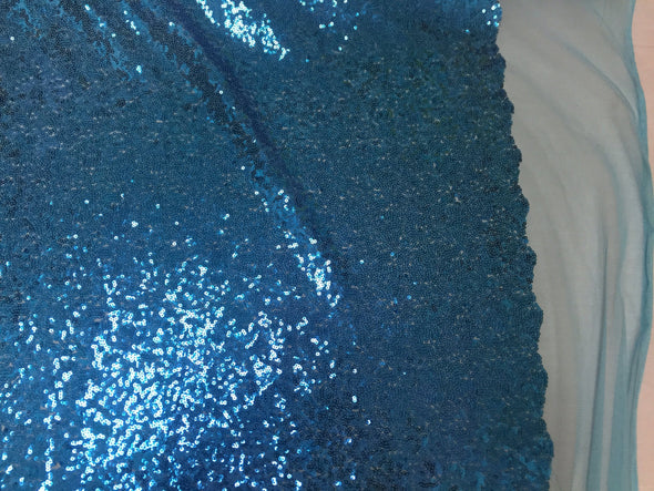 Turquoise mermaid fish scales-mini sequins embroider on a 2 way stretch mesh fabric-sold by the yard-