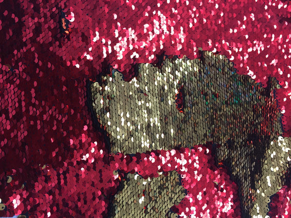 Red/gold hologram mermaid fish scales 2 way stretch lycra 2 tone flip flop sequins-prom-nightgown-decorations-sold by yard