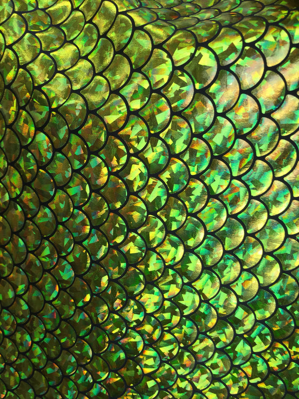 Lime green hologram mermaid fish scales-2way stretch spandex-sold by the yard-