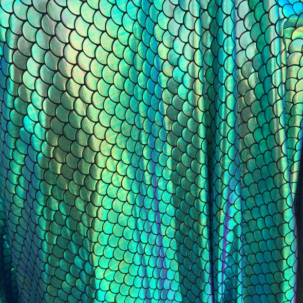Green hologram mermaid fish scales- 2way stretch spamdex fabric-sold by the yard-