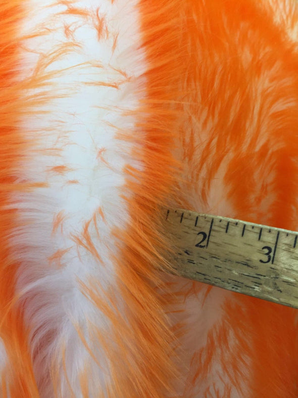 Orange/ivory deluxe cotton candy design- shaggy faux fun fur-2 tone super soft faux fur- sold by the yard-