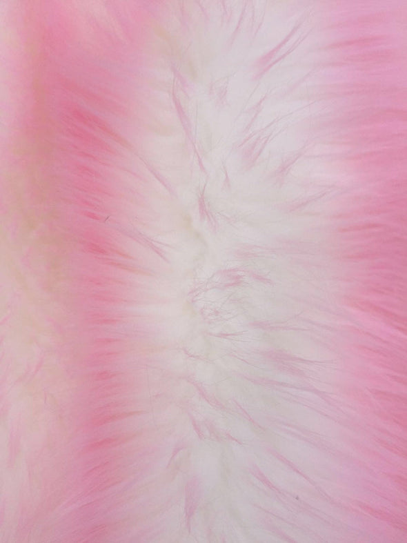 Pink/ivory deluxe cotton candy design- shaggy faux fun fur-2 tone super soft faux fur- sold by the yard-