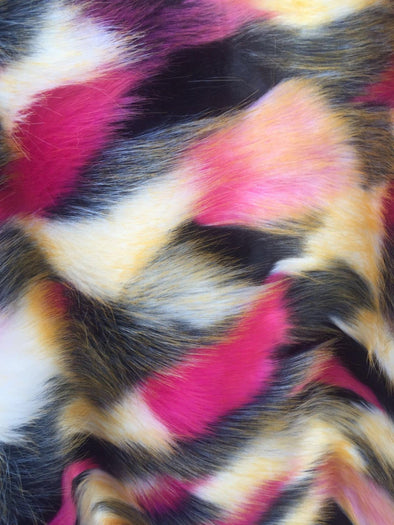 Fuchsia multi color jacquard faux fun fur-shaggy fun fur-super soft faux fun fur-fashion-decorations-apparel-throw blankets-sold by the yard
