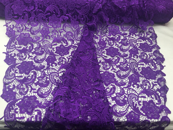 Fascinating purple light weight guipure design-prom-nightgown-decorations-sold by the yard
