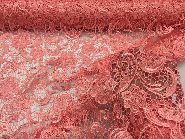 Fascinating coral light weight guipure design-prom-nightgown-decorations-sold by the yard