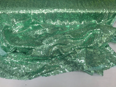 Mint mermaid fish scales-mini sequins embroider on a 2way stretch mesh fabric-sold by the yard-