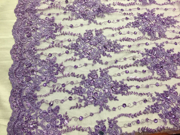 Lavender magnificent design embroider and heavy beaded on a mesh lace -yard