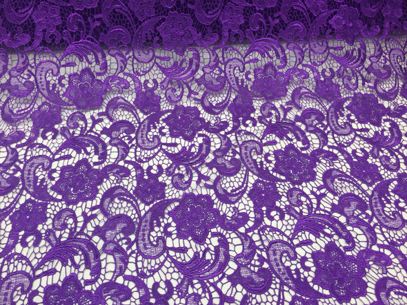 Fascinating purple light weight guipure design-prom-nightgown-decorations-sold by the yard