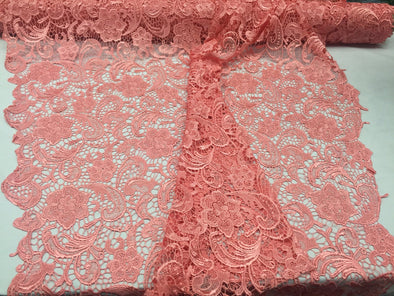 Fascinating coral light weight guipure design-prom-nightgown-decorations-Sold by the yard