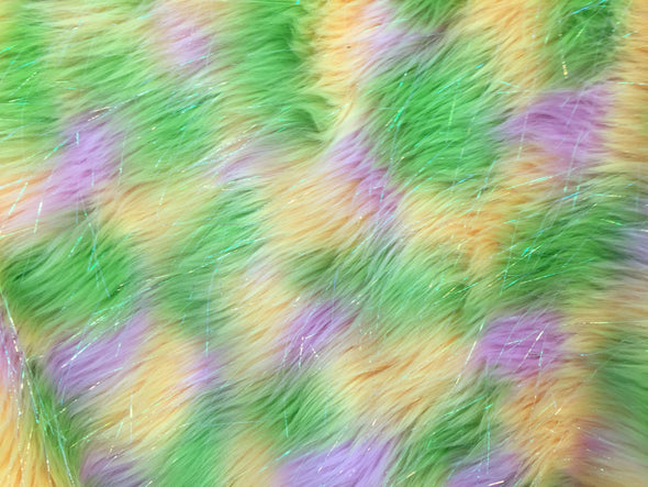 Yellow tie dye jacquard faux fur with metallic threads -yard