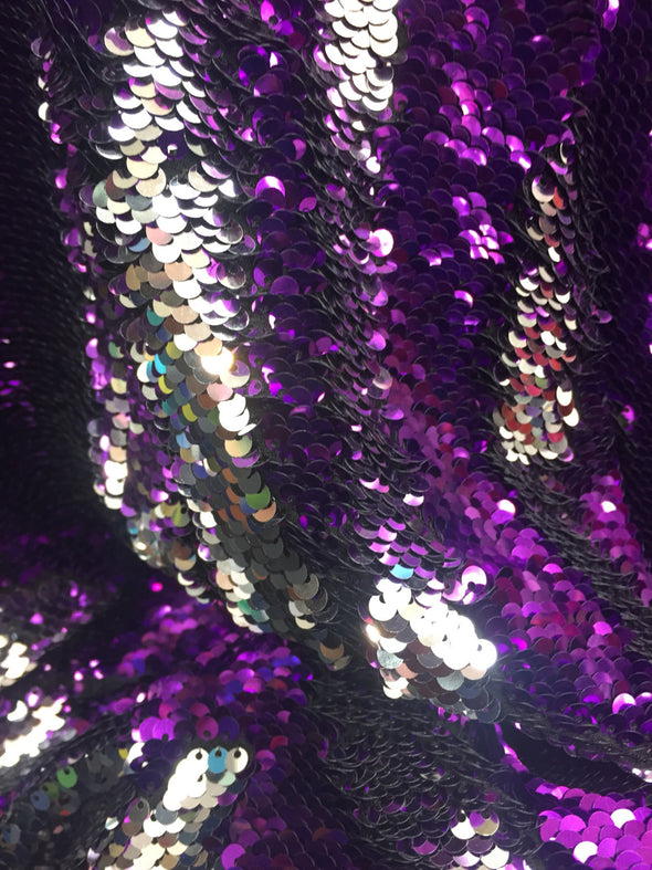 Shinny purple mermaid fish scales 2 way stretch flip flop sequins-prom-nightgown-dresses-decorations-sold by the yard.