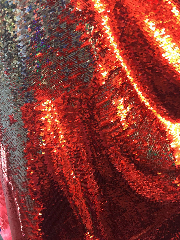 Red/silver shinny mermaid fish scales- 2 way stretch lycra-flip flop sequins- dragon scales-prom-nightgown-prom-decorations-sold by the yard
