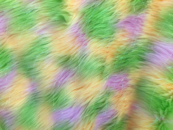 Yellow tie dye jacquard faux fur with metallic threads -yard