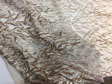 Dazzling champagne fashion tree embroider with sequins on a mesh lace-prom-nightgown-decorations-sold by the yard