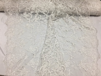 Majestic off white vine Design Embroider And Heavy Beaded On A Mesh Lace-wedding-bridal-prom-nightgown-decorations-dresses-sold by the yard.