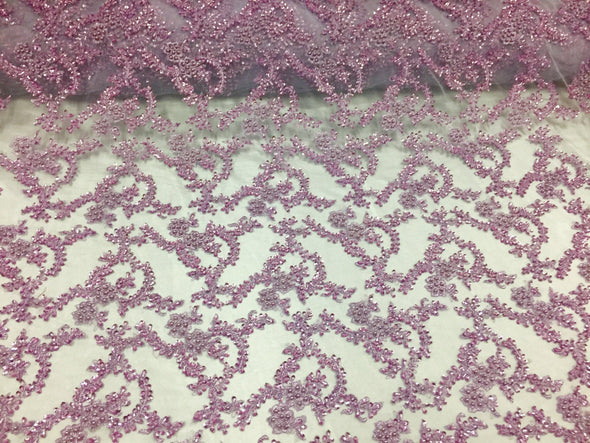 Majestic lilac vine design embroider wnd Heavy Beaded On A Mesh Lace-prom-nightgown-decorations-dresses-sold by the yard.