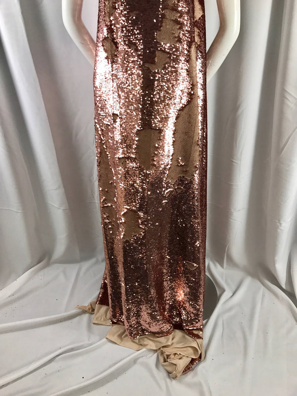 Matte champagne/ dusty rose shinny mermaid fish scale 2 way stretch flip flop fabric-prom-nightgown-dresses-decorations-sold by the yard.