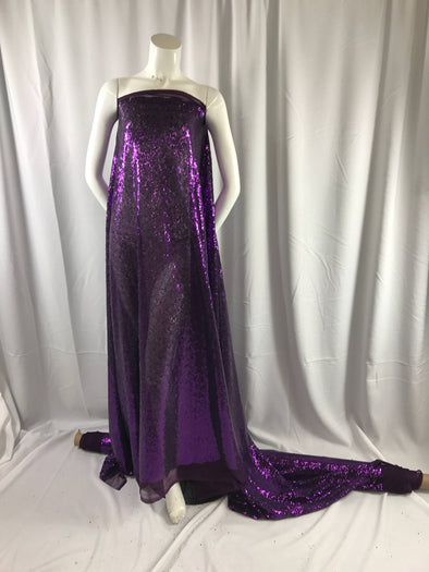Purple mermaid fish scales-mini sequins embroider on a 2way stretch mesh fabric-dresses-apparel-fashion-sold by the yard.