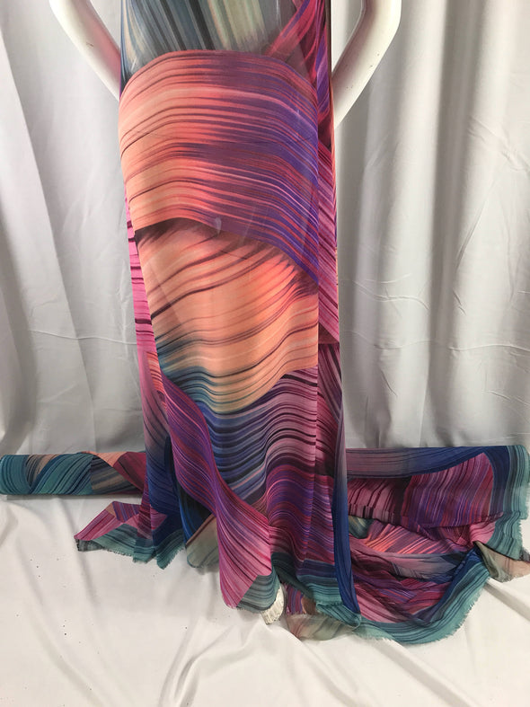 Purple Multi Color Chiffon Fabric- Super Soft Chiffon Fabric-apparel-fashion-dresses-nightgown-decorations-Sold By The Yard.