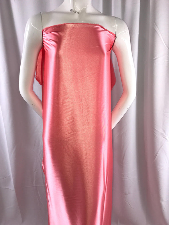 Coral 58 inch 2 way stretch charmeuse satin-super soft silky satin-bridal-wedding-prom-nightgown-dresses-fashion-apparel-sold by the yard.