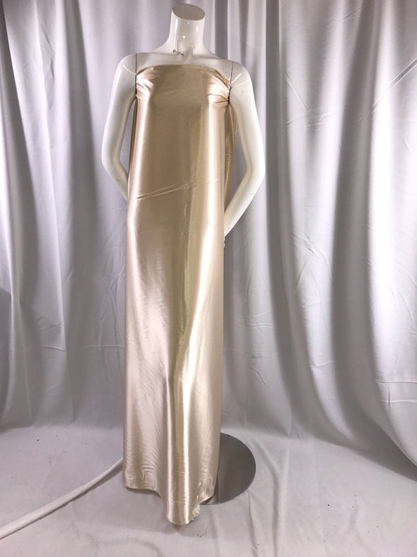 Champagne 58 inch 2 way stretch charmeuse satin-super soft silky satin-wedding-bridal-prom-nightgown-dresses-fashion-sold by the yard.