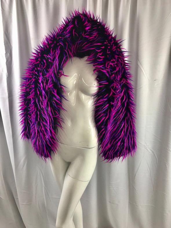 Black 3 tone multi color faux fun fur-fuchsia-purple-shaggy faux fun fur-apparel-fashion-decorations-jackets-upholstery -sold by the yard.