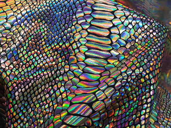 Gold iridescent snake skin printed on a nylon spandex-snake scales on a 1 way Stretch lycra-leggings-skirts-dresses-nightgown-sold by yard.