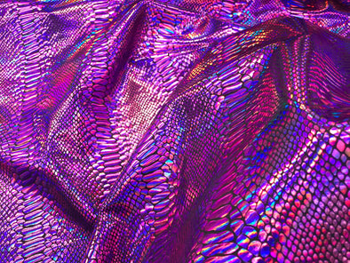 Fuchsia iridescent snake skin print 2 way Stretch Lycra spandex-leggings-dresses-fashion-decorations-nightgown-sold by the yard.