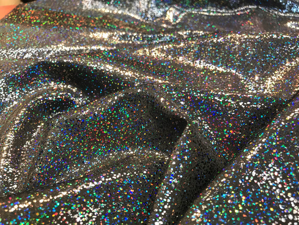 Black iridescent shattered glass design 4 way Stretch nylon spandex-dresses-fashion-leggings-baiting suits-apparel-sold by the yard