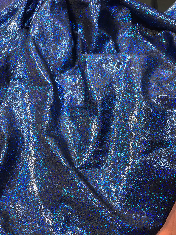 Royal blue-black  iridescent shattered glass design 4 way Stretch nylon spandex-dresses-fashion-leggings-baiting suits-sold by the yard.