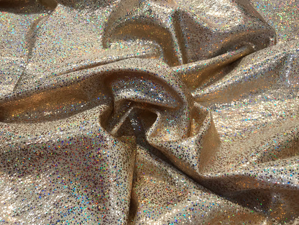 Gold iridescent shattered glass design 4 way Stretch nylon spandex-legging-dresses-fashion-apparel-baiting suits-sold by the yard.