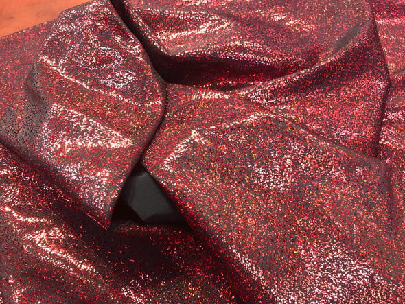 Red iridescent shattered glass design 4 way Stretch nylon spandex-dresses-fashion-apparel-leggings-bathing suits-sold by the yard.