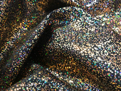 Gold-black iridescent shattered glass design 4 way Stretch nylon spandex-dresses-fashion-leggings-baiting suits-apparel-sold by the yard.