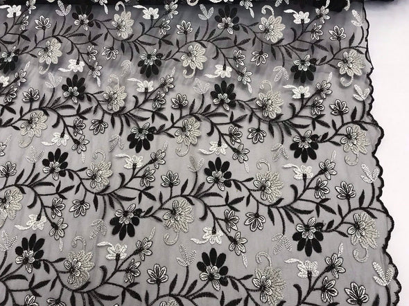 Black/gray multi color floral design embroidery on am wsh lace-dresses-apparel-fashion-prom-nightgown-sold by the yard.