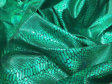 Iridescent Snake Skin Print on Nylon Two Way Stretch Spandex Fabric By The Yard