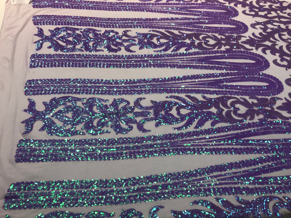 Lavender iridescent sequin classic design on a 4 way stretch mesh fabric-prom-nightgown-sold by the yard-free shipping in the usa-