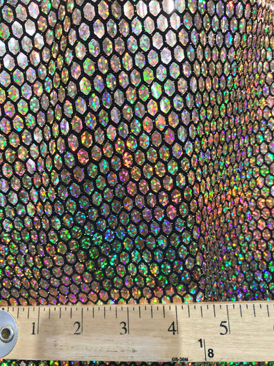 New Creations Fabric & Foam Inc, 58/60" Wide Geometric Iridescent Honeycomb Hologram Sequins on Nylon Spandex Fabric
