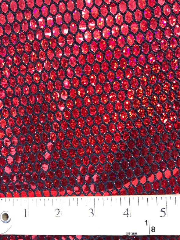 New Creations Fabric & Foam Inc, 58/60" Wide Geometric Iridescent Honeycomb Hologram Sequins on Nylon Spandex Fabric